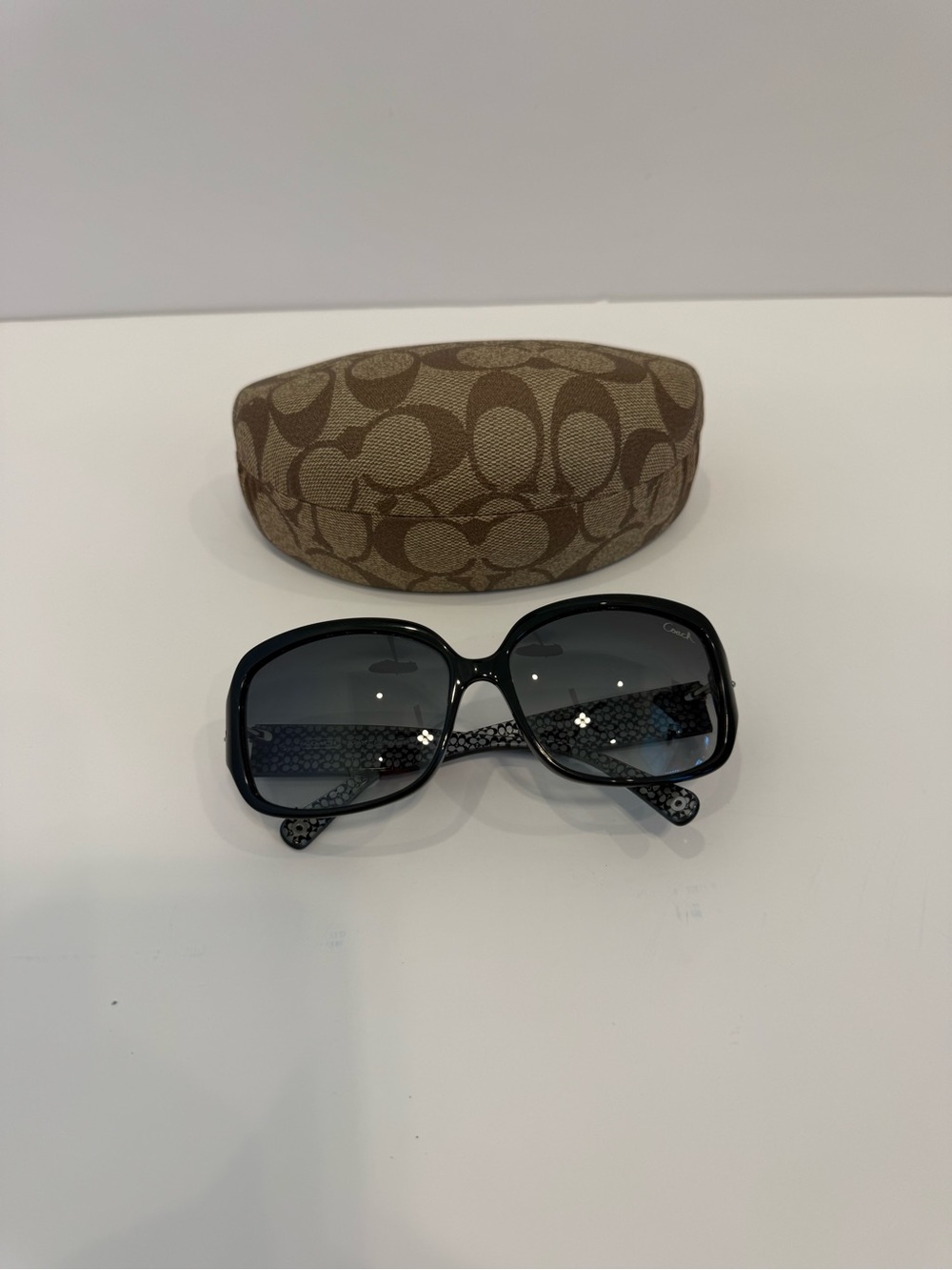 Y2K Coach Scarlet Black Oversized Square Sunglasses Silver Tone Accents Case - Picture 6 of 7